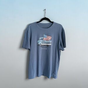 Life Is Good Blue Short-Sleeve Graphic Tee with Truck and Flag